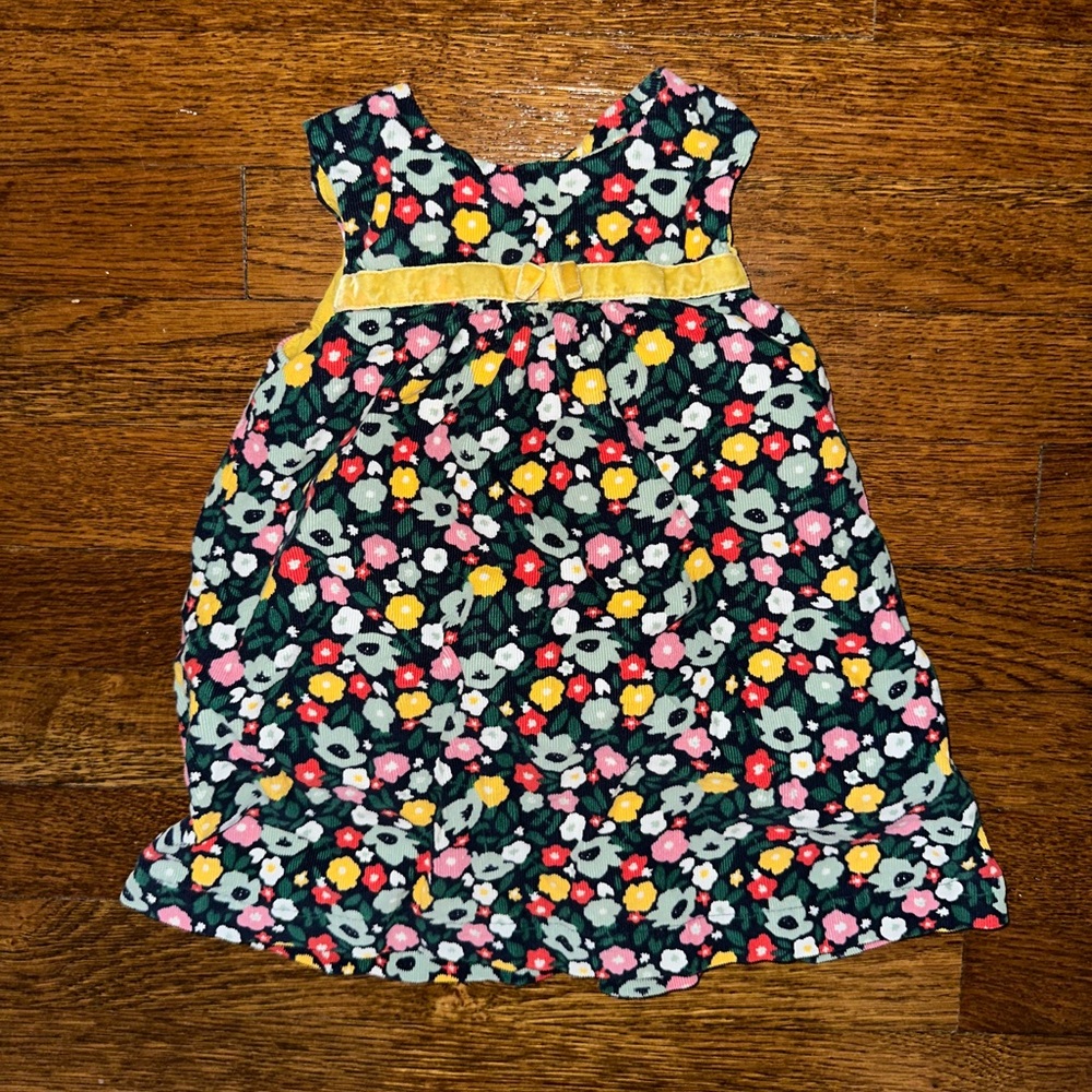 Mini Boden baby girls dress floral corduroy 9-12